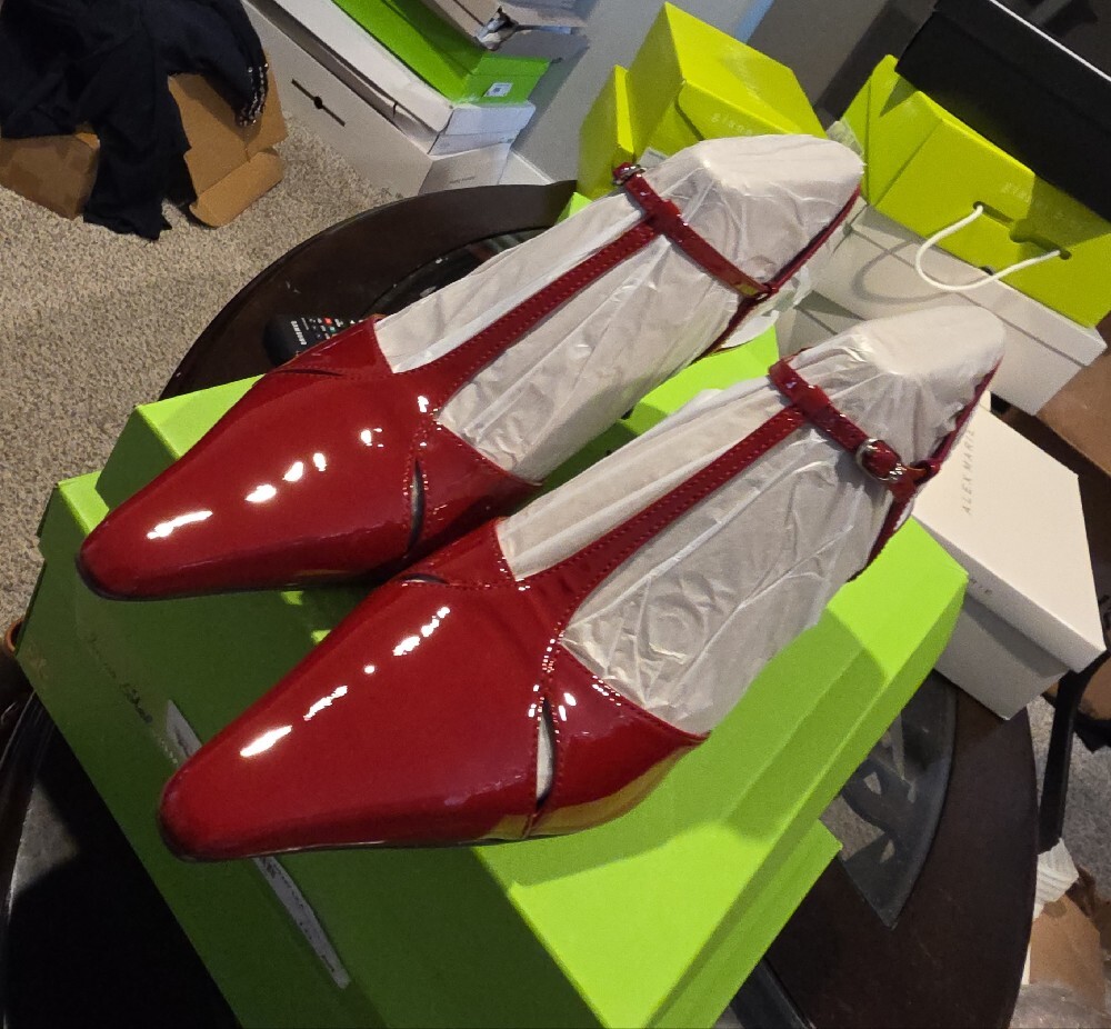 Sam Edelman Red Patent Leather T-Strap Pointed Flats - Picture 6 of 12